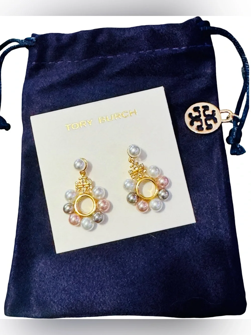 Tory Burch Gold-Tone Pearl Cluster Drop Earrings NWT & Dustbag!